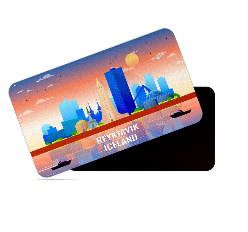 dhcrafts Rectangular Rubber Fridge Magnet / Magnetic Card Multicolor Iceland Reykjavik Design Pack of 1 (8.6cm x 5.4cm)